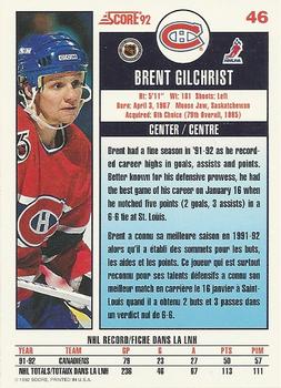 1992-93 Score Canadian #46 Brent Gilchrist Back
