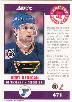 1992-93 Score Canadian #471 Bret Hedican Back