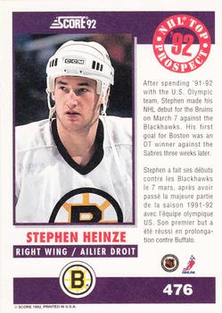1992-93 Score Canadian #476 Steve Heinze Back
