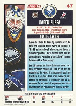 1992-93 Score Canadian #47 Daren Puppa Back