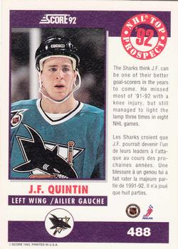 1992-93 Score Canadian #488 Jean-Francois Quintin Back
