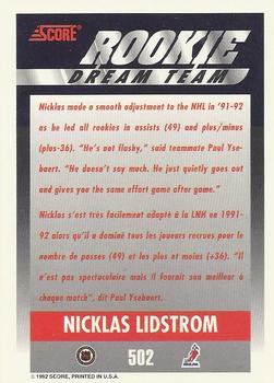 1992-93 Score Canadian #502 Nicklas Lidstrom Back