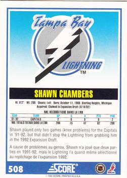 1992-93 Score Canadian #508 Shawn Chambers Back