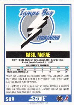 1992-93 Score Canadian #509 Basil McRae Back