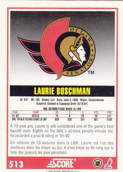 1992-93 Score Canadian #513 Laurie Boschman Back