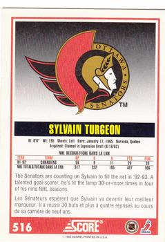 1992-93 Score Canadian #516 Sylvain Turgeon Back