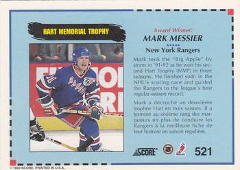 1992-93 Score Canadian #521 Mark Messier Back
