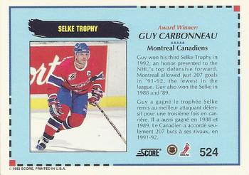 1992-93 Score Canadian #524 Guy Carbonneau Back