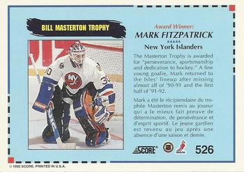 1992-93 Score Canadian #526 Mark Fitzpatrick Back