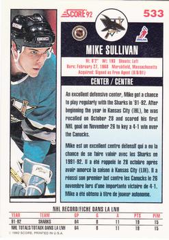 1992-93 Score Canadian #533 Mike Sullivan Back