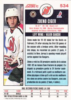 1992-93 Score Canadian #534 Zdeno Ciger Back