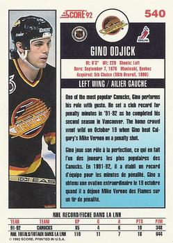 1992-93 Score Canadian #540 Gino Odjick Back