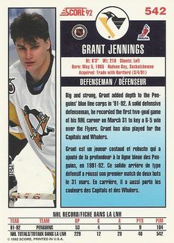 1992-93 Score Canadian #542 Grant Jennings Back