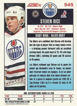 1992-93 Score Canadian #545 Steven Rice Back