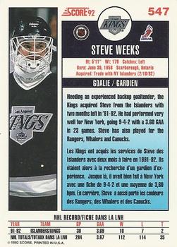 1992-93 Score Canadian #547 Steve Weeks Back