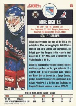 1992-93 Score Canadian #5 Mike Richter Back