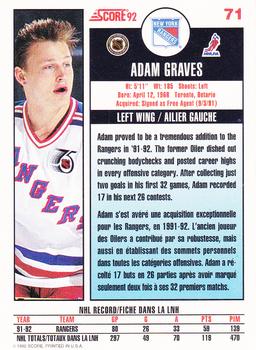 1992-93 Score Canadian #71 Adam Graves Back