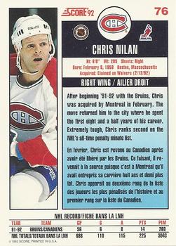 1992-93 Score Canadian #76 Chris Nilan Back