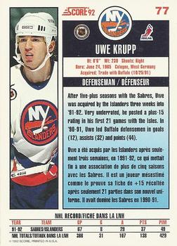 1992-93 Score Canadian #77 Uwe Krupp Back