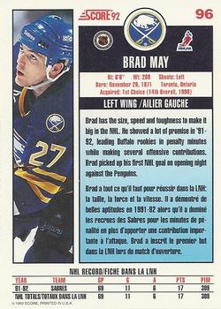 1992-93 Score Canadian #96 Brad May Back