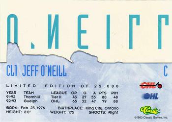 1993 Classic '93 Hockey Draft - Class of '94 #CL1 Jeff O'Neill Back