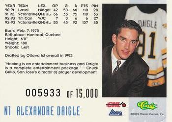 1993 Classic '93 Hockey Draft - Crash Numbered #N1 Alexandre Daigle Back