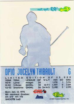 1993 Classic '93 Hockey Draft - Top Ten #DP10 Jocelyn Thibault Back