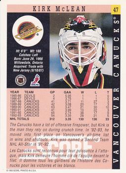 1993-94 Score Canadian #47 Kirk McLean Back
