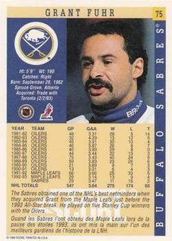 1993-94 Score Canadian #75 Grant Fuhr Back