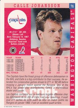 1993-94 Score Canadian #76 Calle Johansson Back