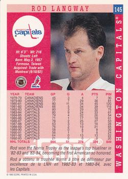 1993-94 Score Canadian #145 Rod Langway Back