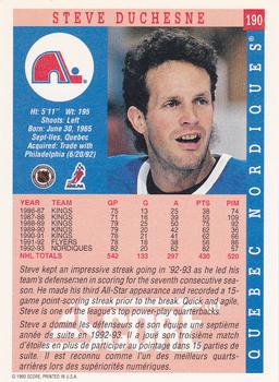1993-94 Score Canadian #190 Steve Duchesne Back