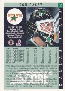 1993-94 Score Canadian #193 Jon Casey Back