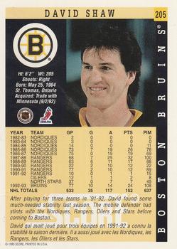1993-94 Score Canadian #205 David Shaw Back