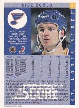 1993-94 Score Canadian #211 Rick Zombo Back