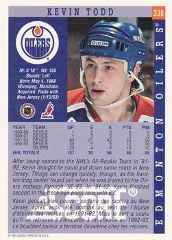 1993-94 Score Canadian #338 Kevin Todd Back