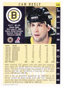 1993-94 Score Canadian #342 Cam Neely Back