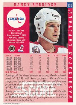 1993-94 Score Canadian #370 Randy Burridge Back