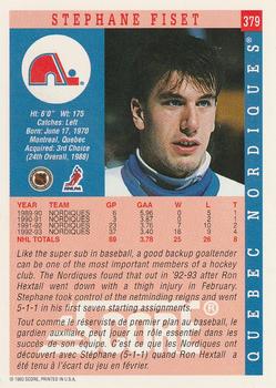 1993-94 Score Canadian #379 Stephane Fiset Back