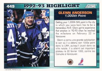 1993-94 Score Canadian #449 Glenn Anderson Back