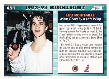 1993-94 Score Canadian #451 Luc Robitaille Back