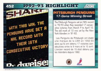 1993-94 Score Canadian #452 Pittsburgh Penguins Back