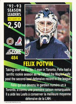 1993-94 Score Canadian #484 Felix Potvin Back