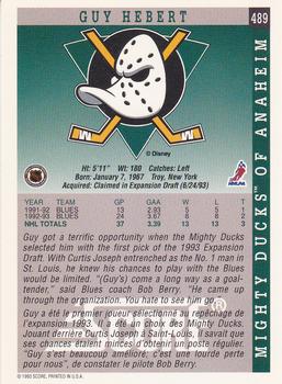 1993-94 Score Canadian #489 Guy Hebert Back
