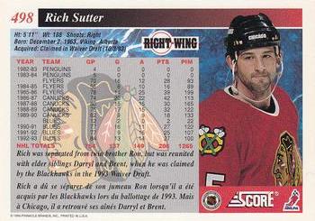 1993-94 Score Canadian #498 Rich Sutter Back