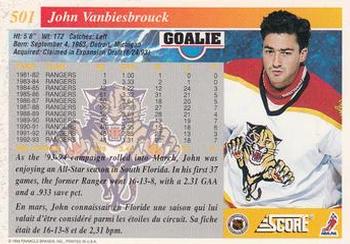 1993-94 Score Canadian #501 John Vanbiesbrouck Back