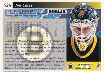 1993-94 Score Canadian #526 Jon Casey Back