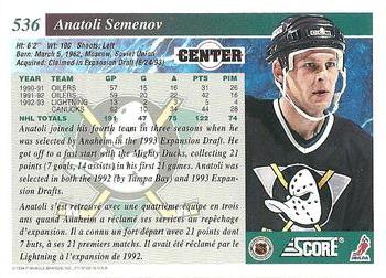 1993-94 Score Canadian #536 Anatoli Semenov Back