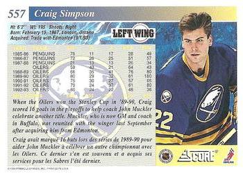 1993-94 Score Canadian #557 Craig Simpson Back