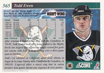 1993-94 Score Canadian #565 Todd Ewen Back